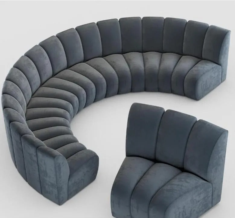 Canapé modulable LEONY 6 modules en velours gris anthracite, forme arrondie en studio – Maroc Design