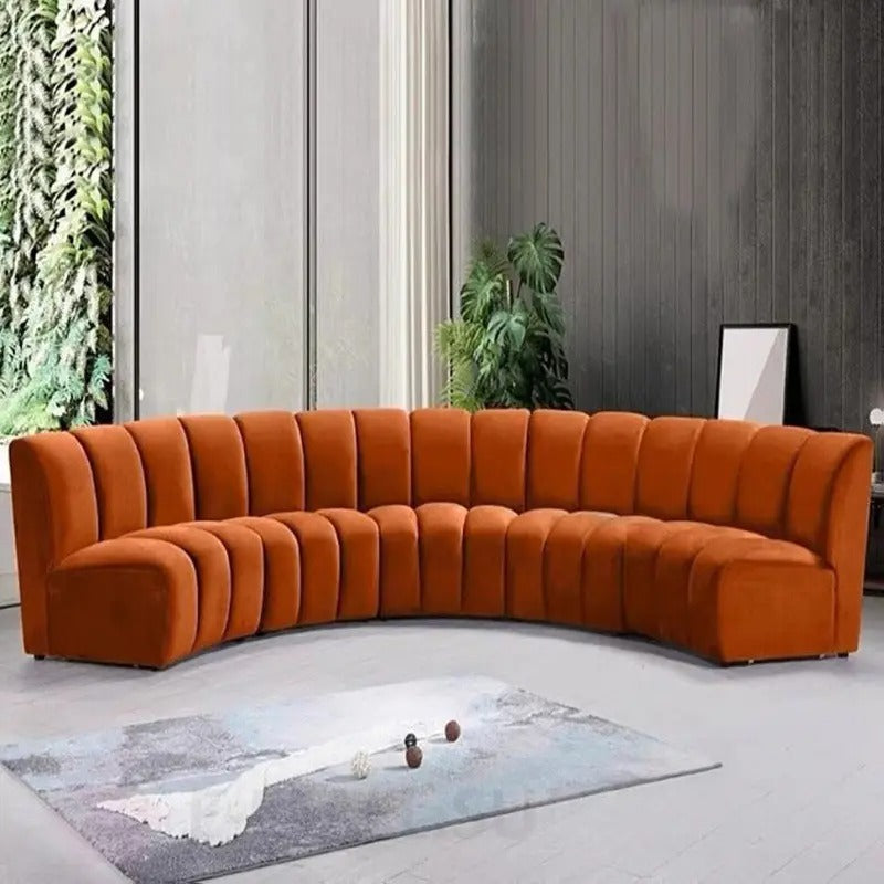 Canapé modulable LEONY bouclette terracotta en situation dans un salon – Maroc Design