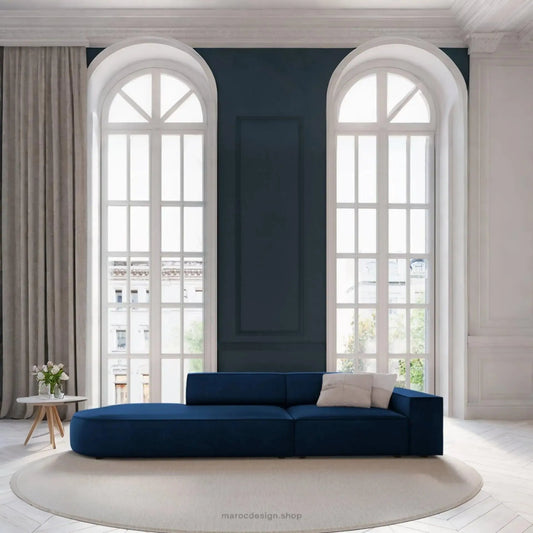 JODIE -3- places_Bleu Royal Canapé-modulaire Salon Séjour-canapé, fauteil, Pouf, Meridienne-Maroc Design-Bleu-Droite-Maroc Design