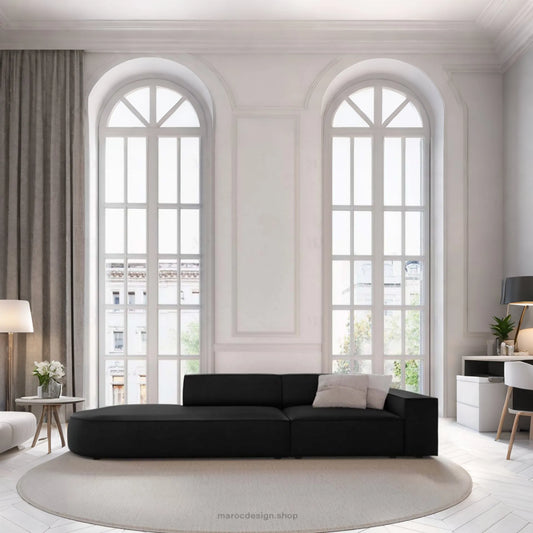 JODIE -3- places_Noir Canapé-modulaire Salon Séjour-canapé, fauteil, Pouf, Meridienne-Maroc Design-Noir-Droite-Maroc Design