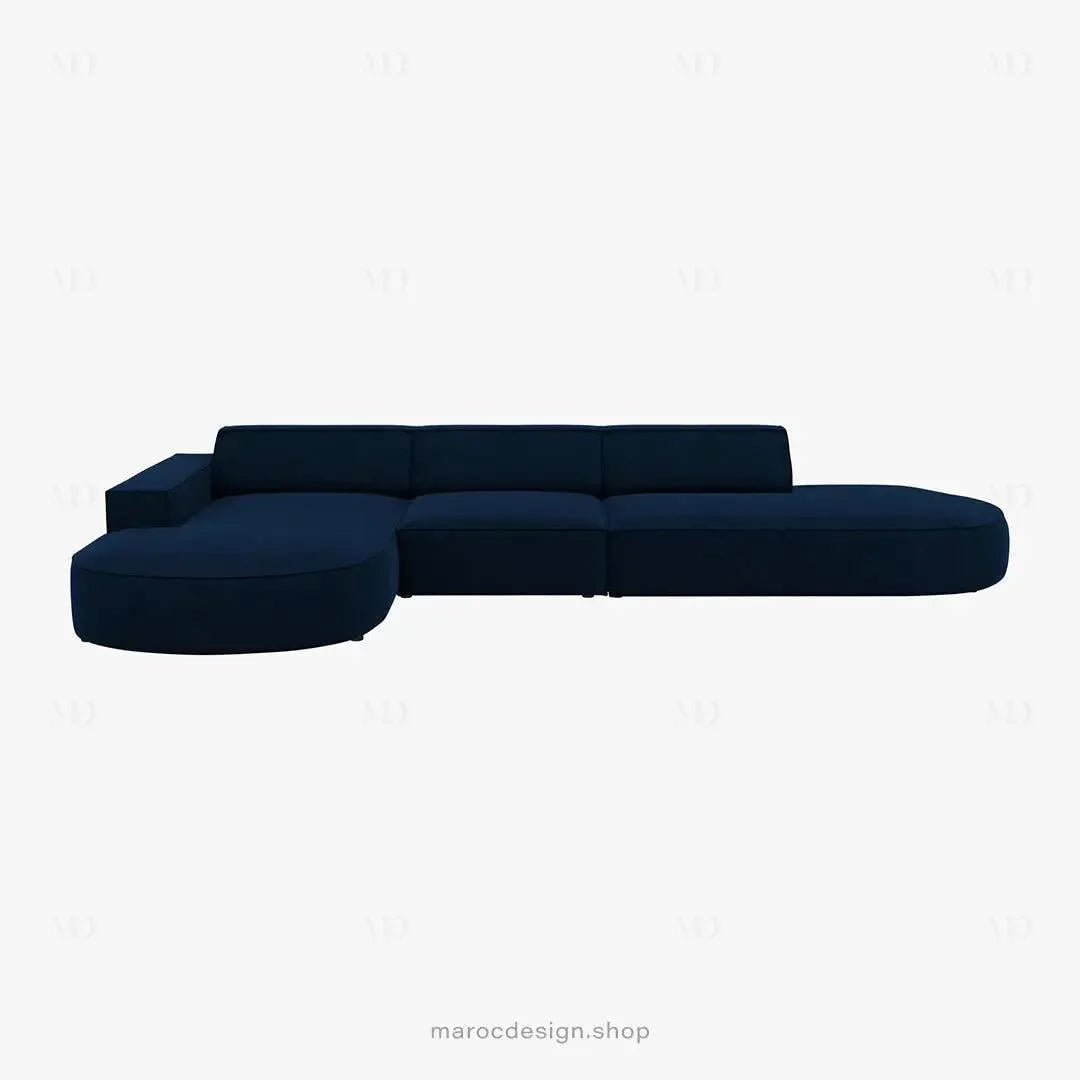 JODIE -4- places _ Bleu Royal Canapé-modulaire, Salon Séjour-canapé, fauteil, Pouf, Meridienne-Maroc Design-Beige Foncé-Droite-Maroc Design