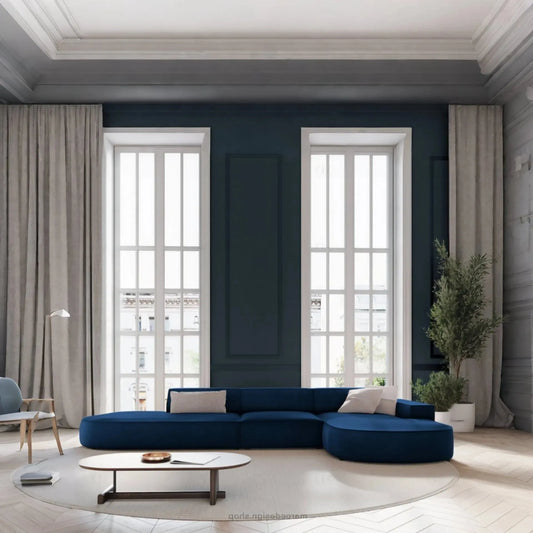 JODIE -4- places _ Bleu Royal Canapé-modulaire, Salon Séjour-canapé, fauteil, Pouf, Meridienne-Maroc Design-Beige Foncé-Droite-Maroc Design