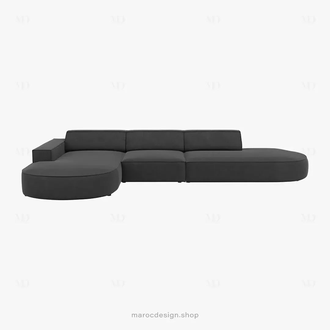 JODIE -4- places _ Gris Canapé-modulaire, Salon Séjour-canapé, fauteil, Pouf, Meridienne-Maroc Design-Gris-Droite-Maroc Design