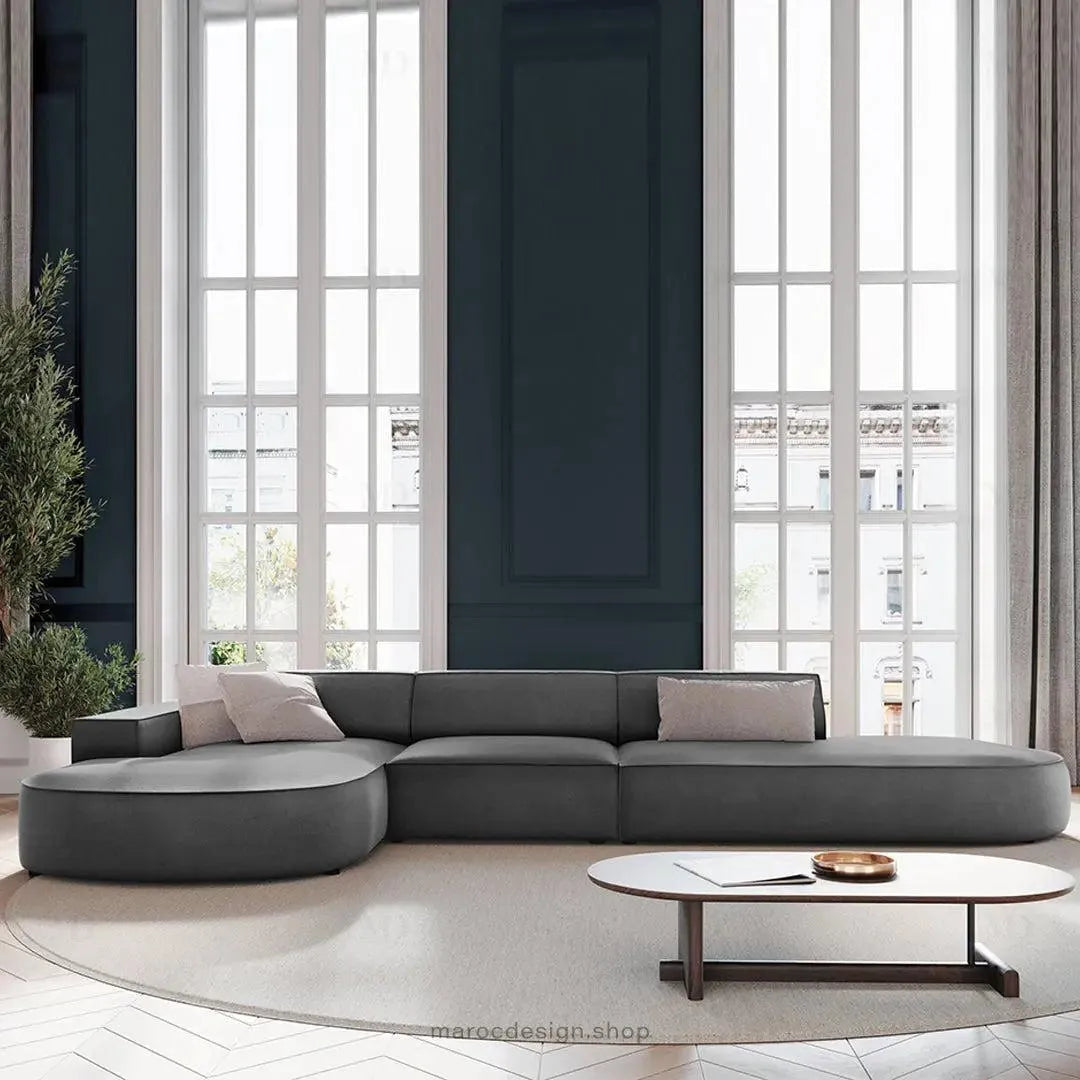 JODIE -4- places _ Gris Canapé-modulaire, Salon Séjour-canapé, fauteil, Pouf, Meridienne-Maroc Design-Gris-Gauche-Maroc Design