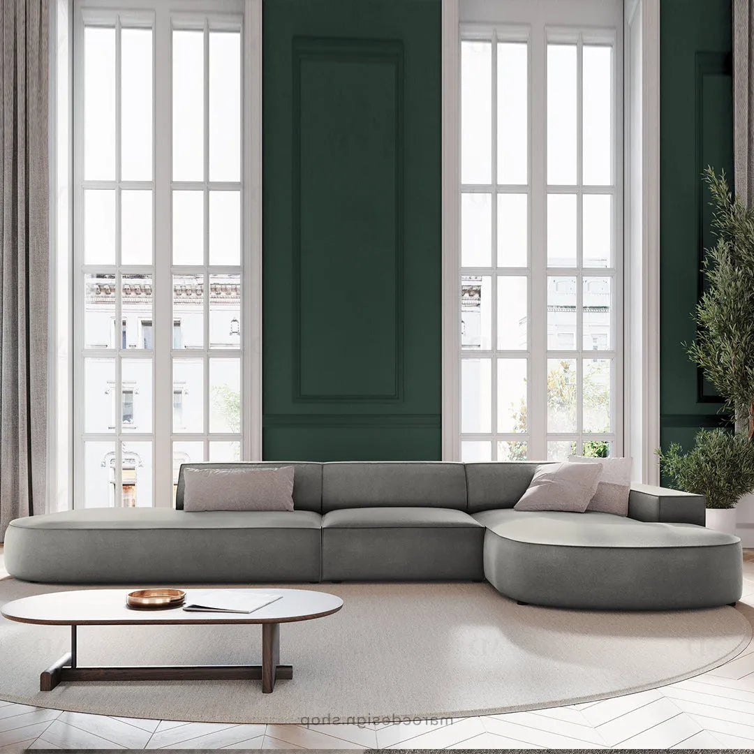 JODIE -4- places _ Gris Clair Canapé-modulaire, Salon Séjour-canapé, fauteil, Pouf, Meridienne-Maroc Design-Gris-Droite-Maroc Design