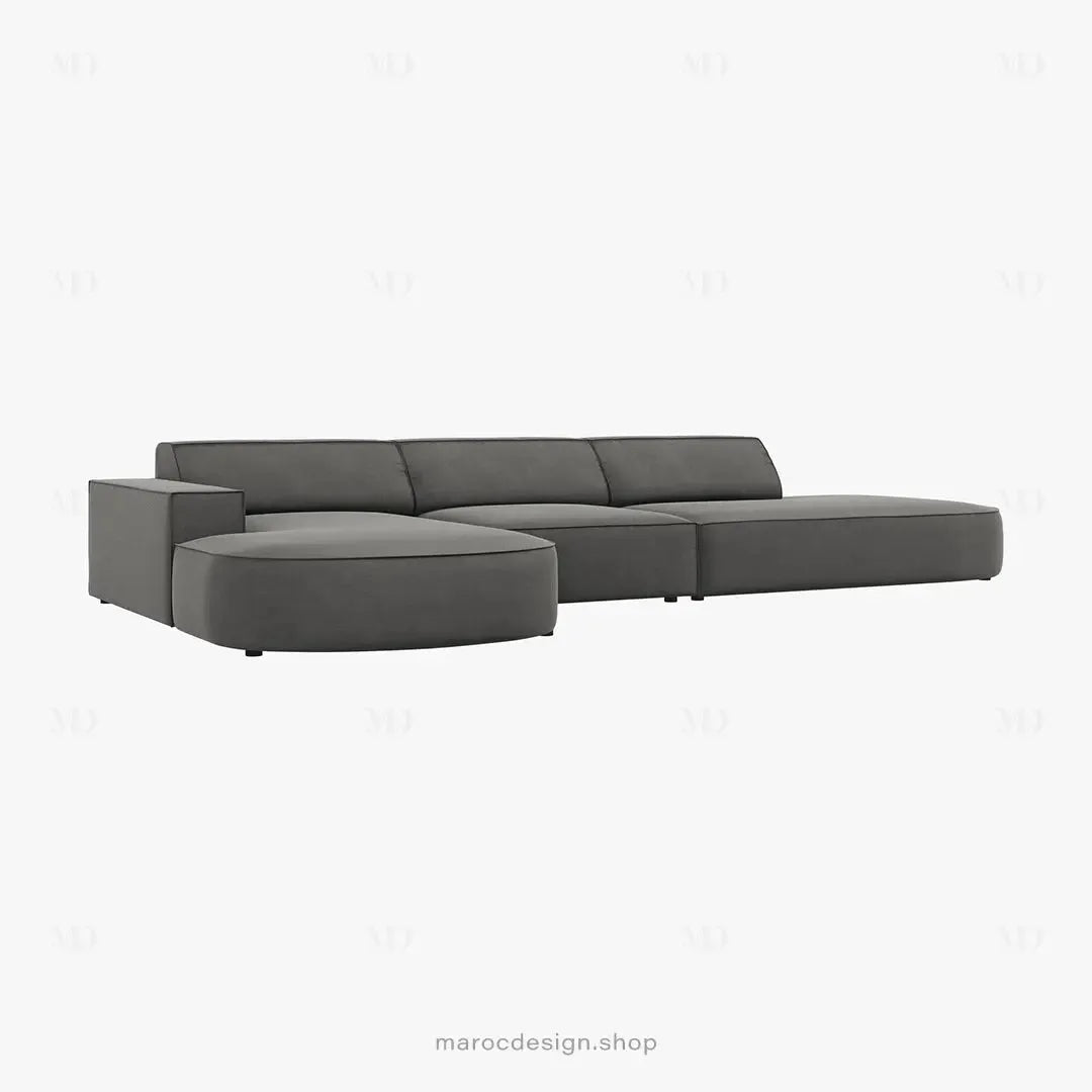 JODIE -4- places _ Gris Clair Canapé-modulaire, Salon Séjour-canapé, fauteil, Pouf, Meridienne-Maroc Design-Gris-Droite-Maroc Design