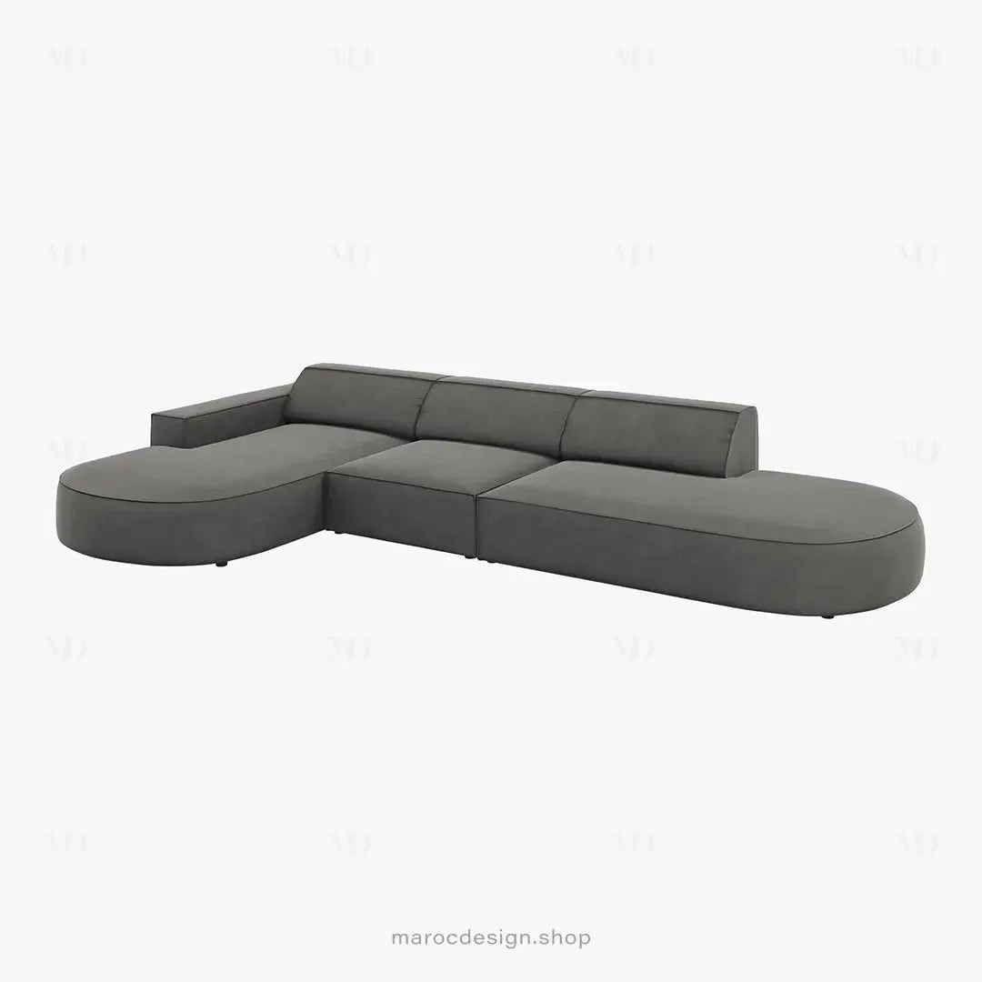 JODIE -4- places _ Gris Clair Canapé-modulaire, Salon Séjour-canapé, fauteil, Pouf, Meridienne-Maroc Design-Gris-Droite-Maroc Design