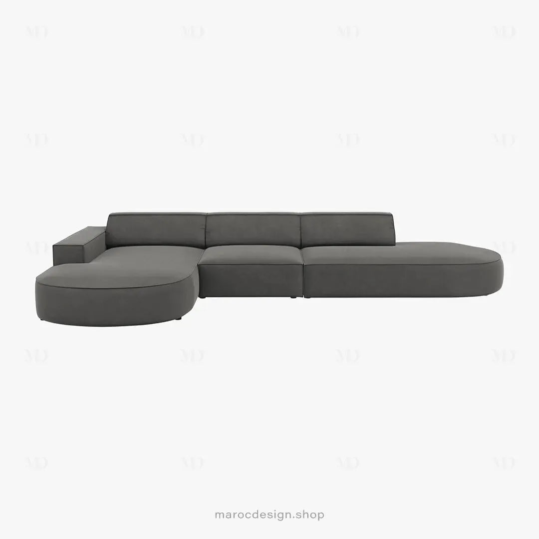 JODIE -4- places _ Gris Clair Canapé-modulaire, Salon Séjour-canapé, fauteil, Pouf, Meridienne-Maroc Design-Gris-Droite-Maroc Design