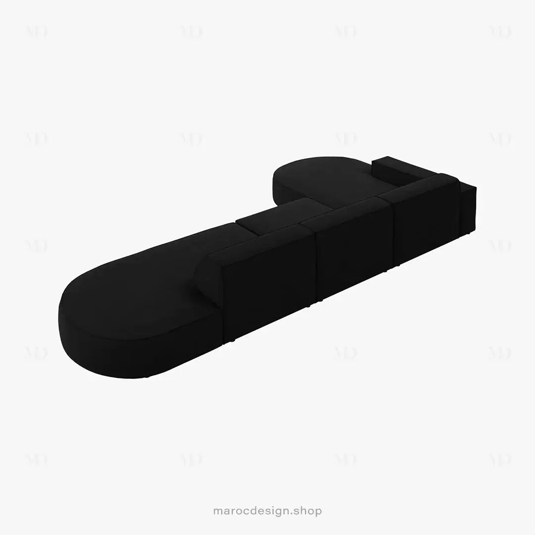 JODIE -4- places _ Noir Canapé-modulaire, Salon Séjour-canapé, fauteil, Pouf, Meridienne-Maroc Design-Noir-Droite-Maroc Design