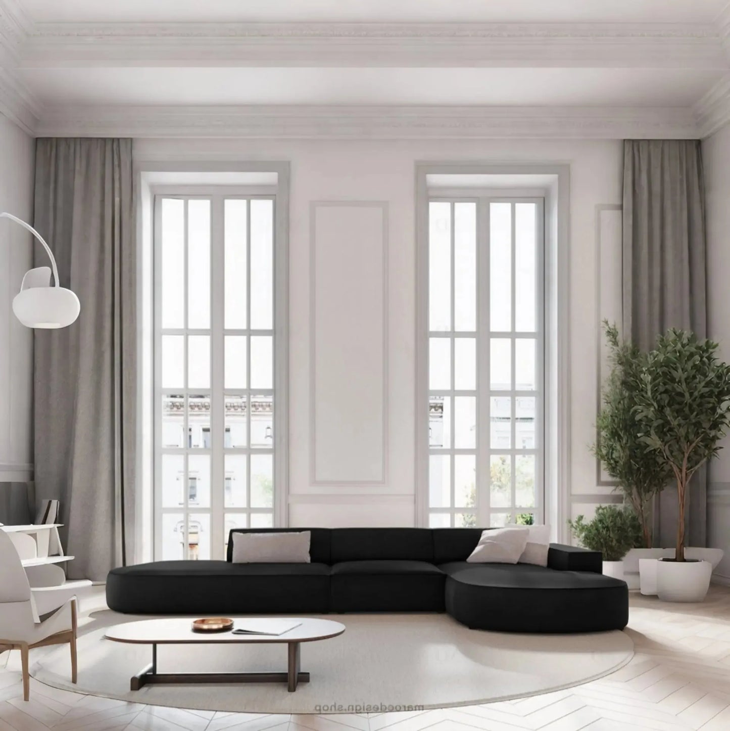 JODIE -4- places _ Noir Canapé-modulaire, Salon Séjour-canapé, fauteil, Pouf, Meridienne-Maroc Design-Noir-Droite-Maroc Design