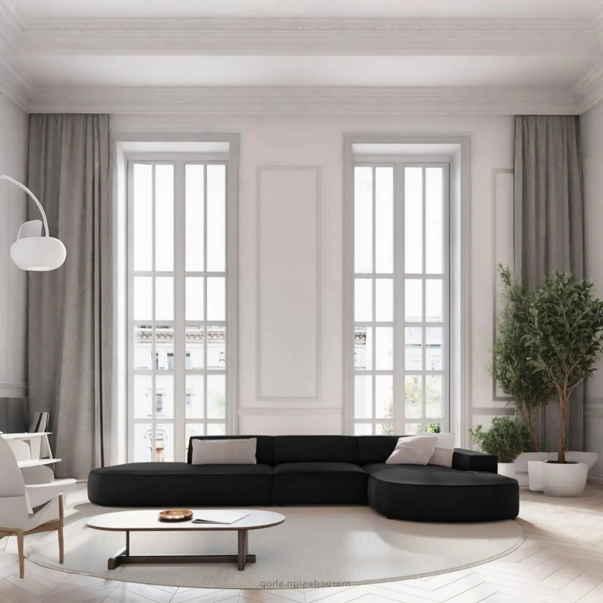 JODIE -4- places _ Noir Canapé-modulaire, Salon Séjour-canapé, fauteil, Pouf, Meridienne-Maroc Design-Noir-Droite-Maroc Design