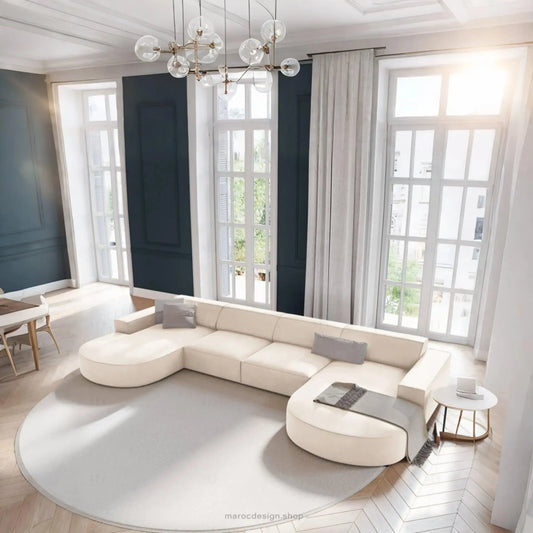 JODIE -6- places (U) _ Beige Claire Canapé - modulaire, Salon Séjour-canapé, fauteil, Pouf, Meridienne-Maroc Design-Beige Claire-Maroc Design