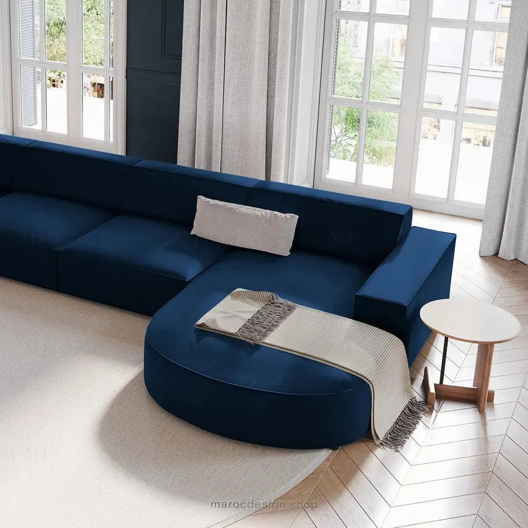 JODIE -6- places (U) _ Bleu Royal Canapé - modulaire, Salon Séjour-canapé, fauteil, Pouf, Meridienne-Maroc Design-Bleu Royal-Maroc Design
