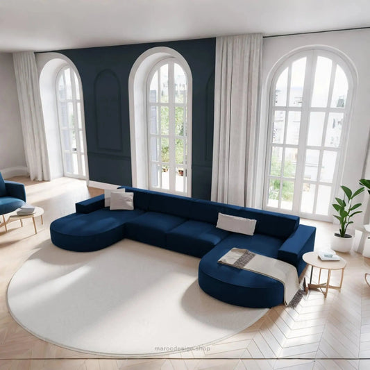 JODIE -6- places (U) _ Bleu Royal Canapé - modulaire, Salon Séjour-canapé, fauteil, Pouf, Meridienne-Maroc Design-Bleu Royal-Maroc Design