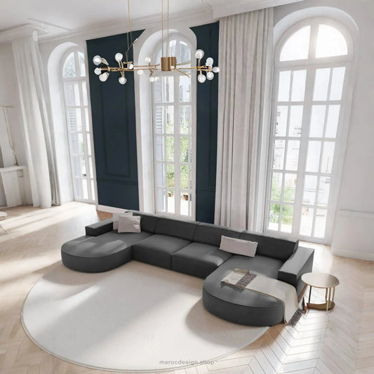JODIE -6- places (U) _ Gris Canapé - modulaire, Salon Séjour-canapé, fauteil, Pouf, Meridienne-Maroc Design-Gris-Maroc Design
