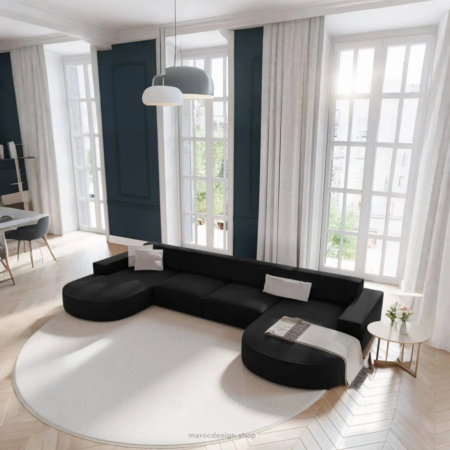 JODIE -6- places (U) _ Noir Canapé - modulaire, Salon Séjour-canapé, fauteil, Pouf, Meridienne-Maroc Design-Gris-Maroc Design