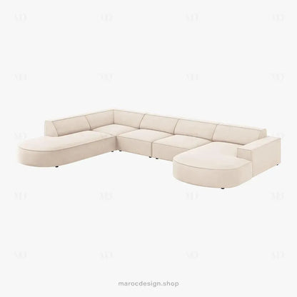 JODIE 7 places Beige Clair-canapé, fauteil, Pouf, Meridienne-Maroc Design-Beige Clair-Droite-Maroc Design