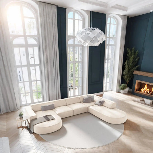 JODIE 7 places Beige Clair-canapé, fauteil, Pouf, Meridienne-Maroc Design-Beige Clair-Droite-Maroc Design