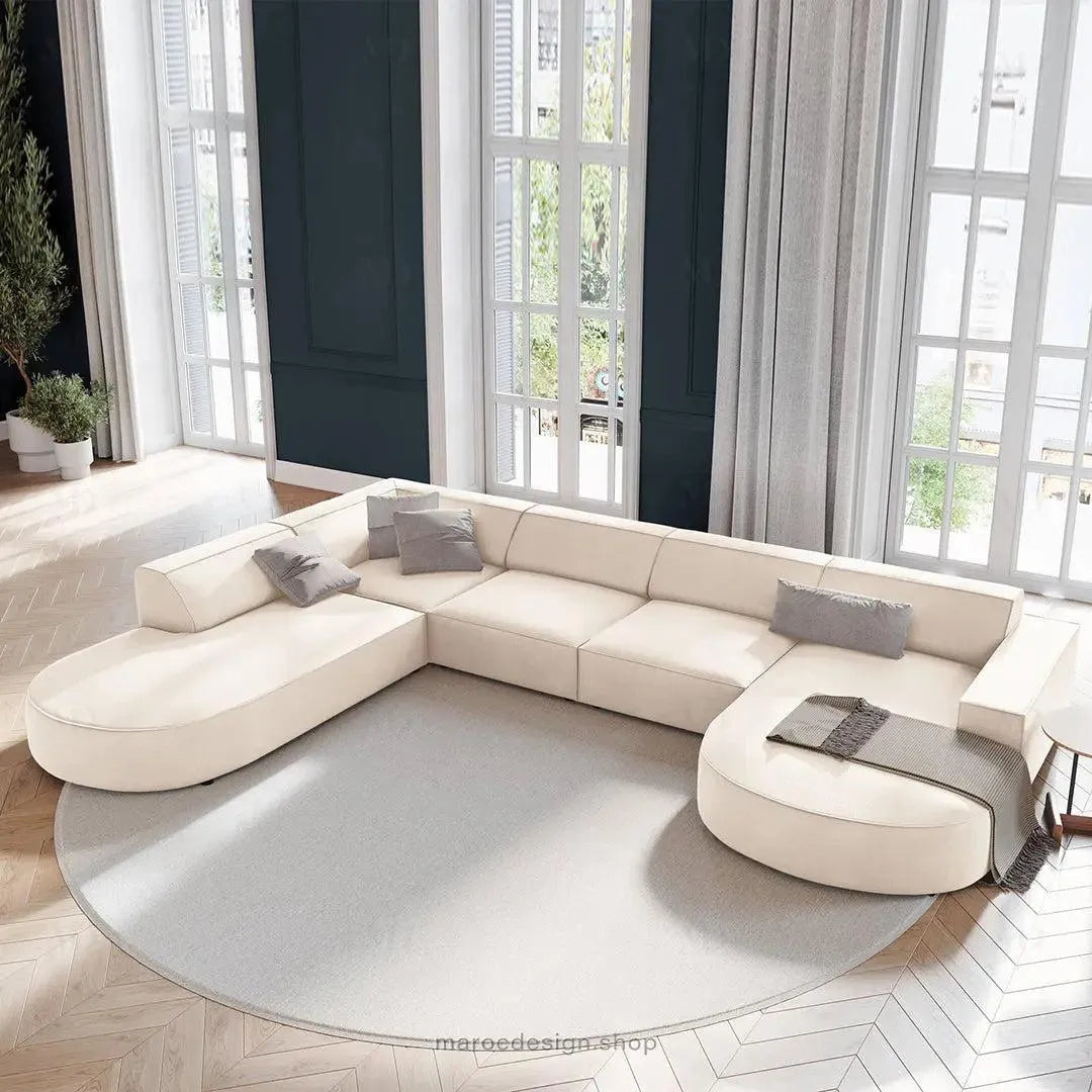 JODIE 7 places Beige Clair-canapé, fauteil, Pouf, Meridienne-Maroc Design-Beige Clair-Gauche-Maroc Design