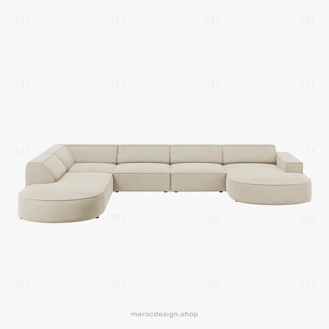JODIE -7- places _ Beige Foncé Canapé-modulaire, Salon Séjour-canapé, fauteil, Pouf, Meridienne-Maroc Design-Beige-Droite-Maroc Design