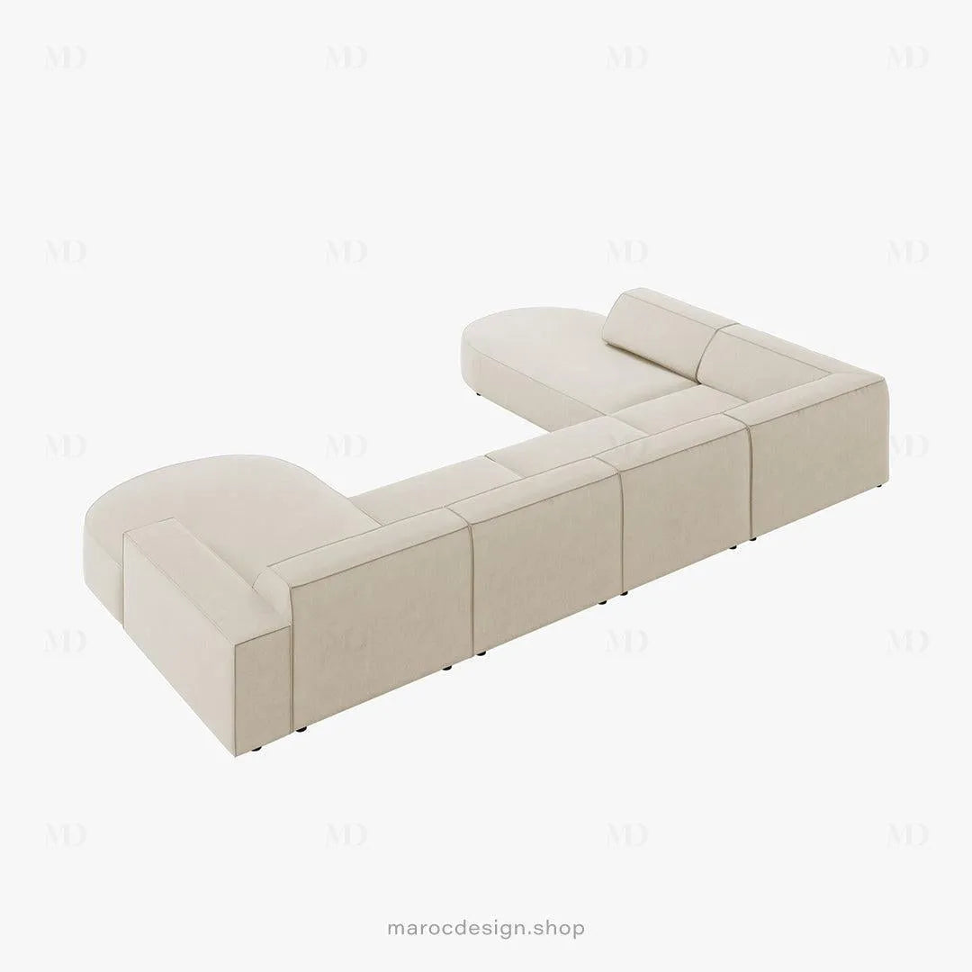 JODIE -7- places _ Beige Foncé Canapé-modulaire, Salon Séjour-canapé, fauteil, Pouf, Meridienne-Maroc Design-Beige-Droite-Maroc Design