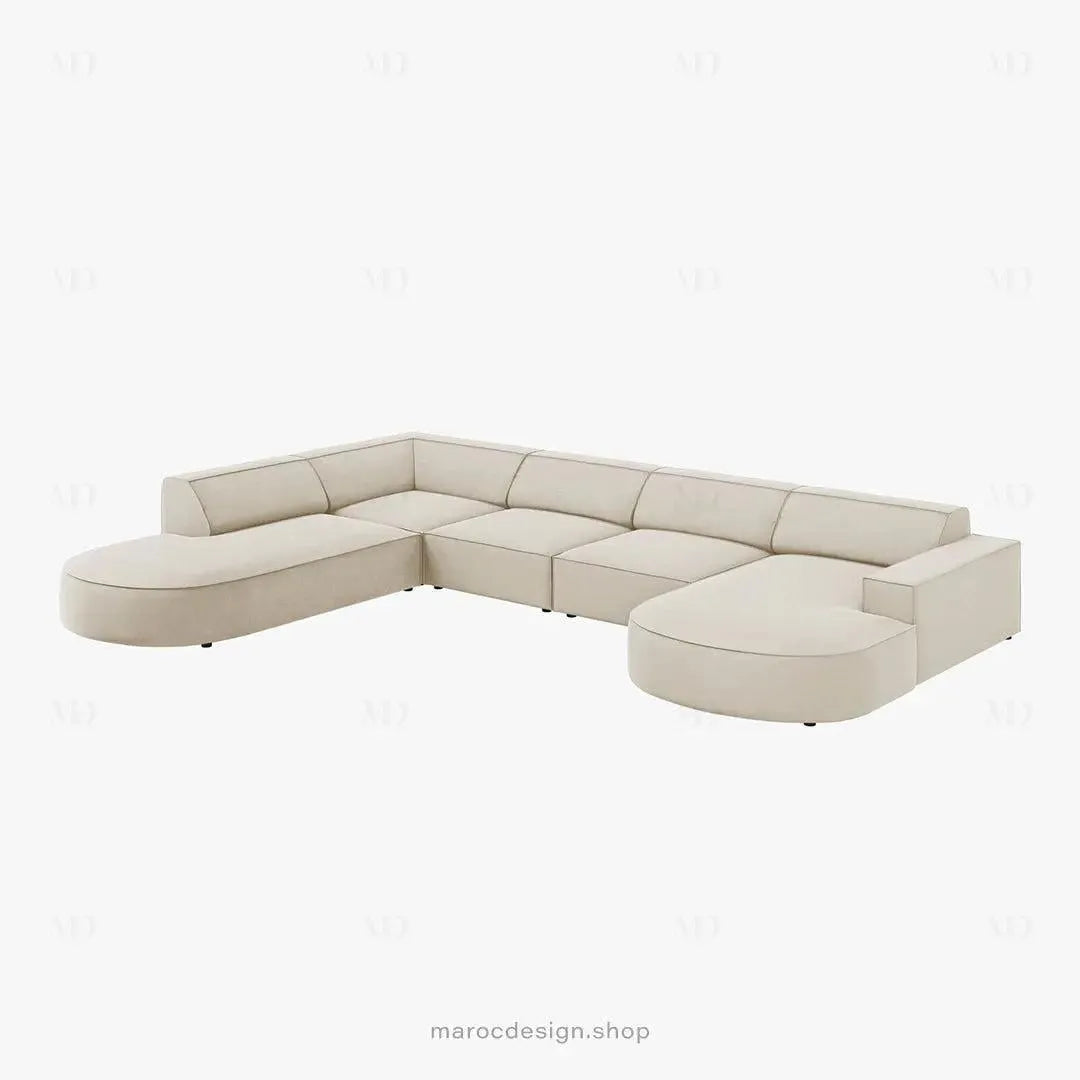JODIE -7- places _ Beige Foncé Canapé-modulaire, Salon Séjour-canapé, fauteil, Pouf, Meridienne-Maroc Design-Beige-Droite-Maroc Design