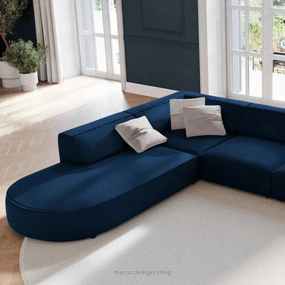 JODIE -7- places _ Bleu Royal Canapé-modulaire, Salon Séjour-canapé, fauteil, Pouf, Meridienne-Maroc Design-Beige-Droite-Maroc Design