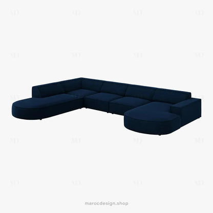JODIE -7- places _ Bleu Royal Canapé-modulaire, Salon Séjour-canapé, fauteil, Pouf, Meridienne-Maroc Design-Beige-Droite-Maroc Design