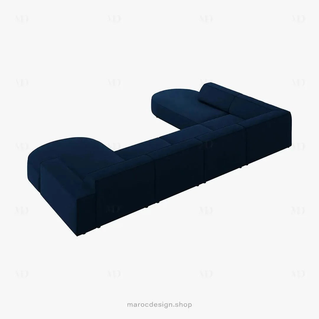 JODIE -7- places _ Bleu Royal Canapé-modulaire, Salon Séjour-canapé, fauteil, Pouf, Meridienne-Maroc Design-Beige-Droite-Maroc Design