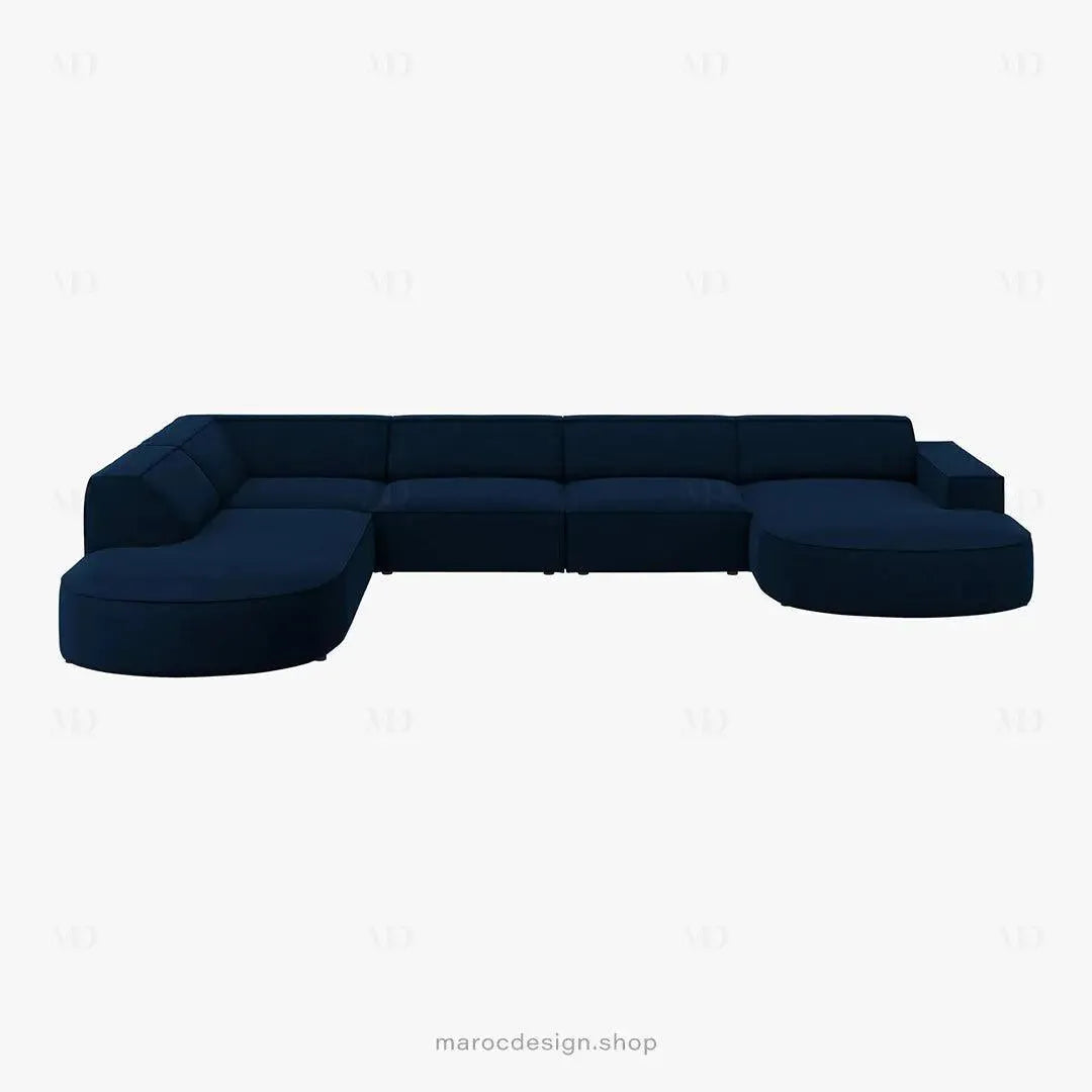 JODIE -7- places _ Bleu Royal Canapé-modulaire, Salon Séjour-canapé, fauteil, Pouf, Meridienne-Maroc Design-Beige-Droite-Maroc Design