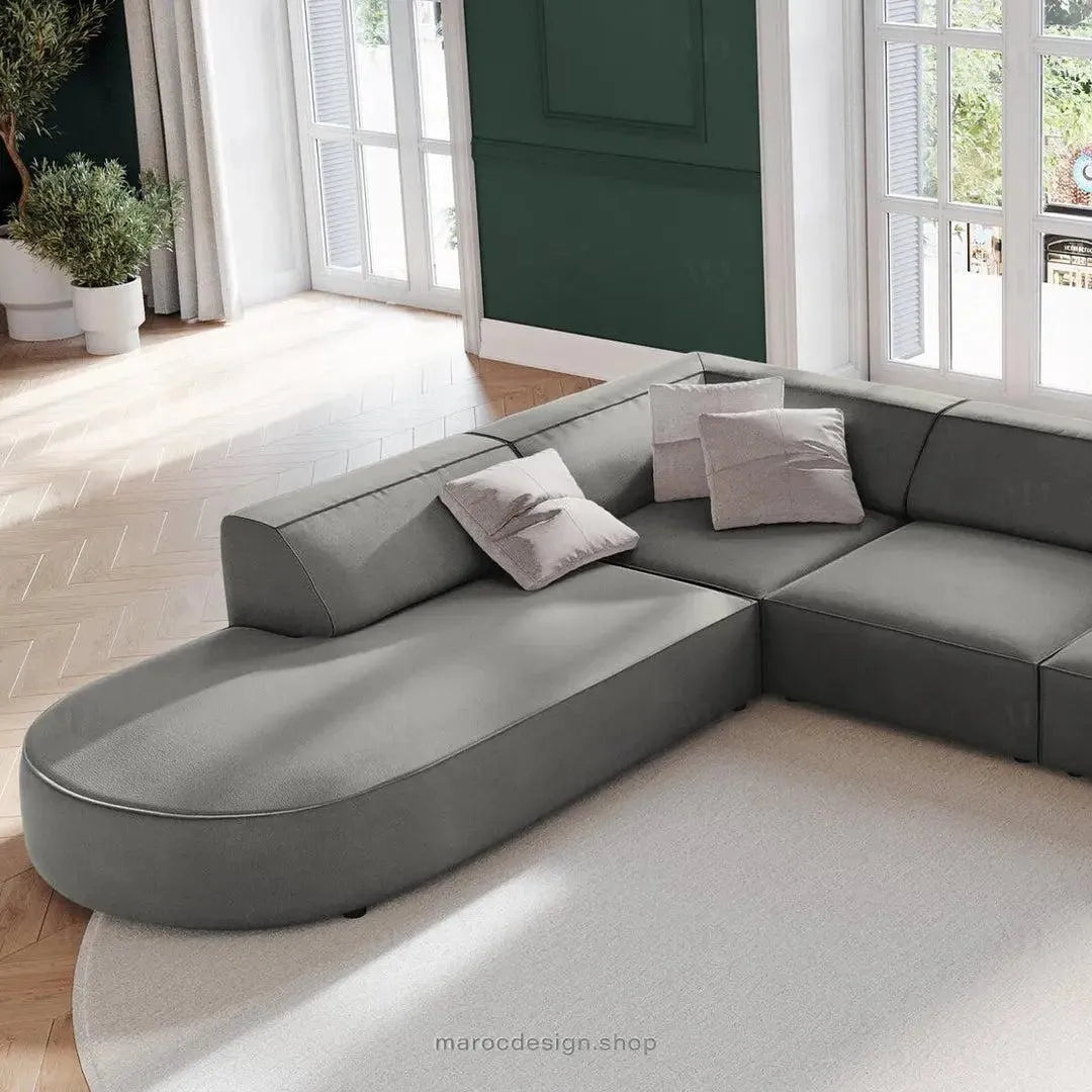 JODIE -7- places _ Grège Canapé-modulaire, Salon Séjour-canapé, fauteil, Pouf, Meridienne-Maroc Design-Grège-Droite-Maroc Design