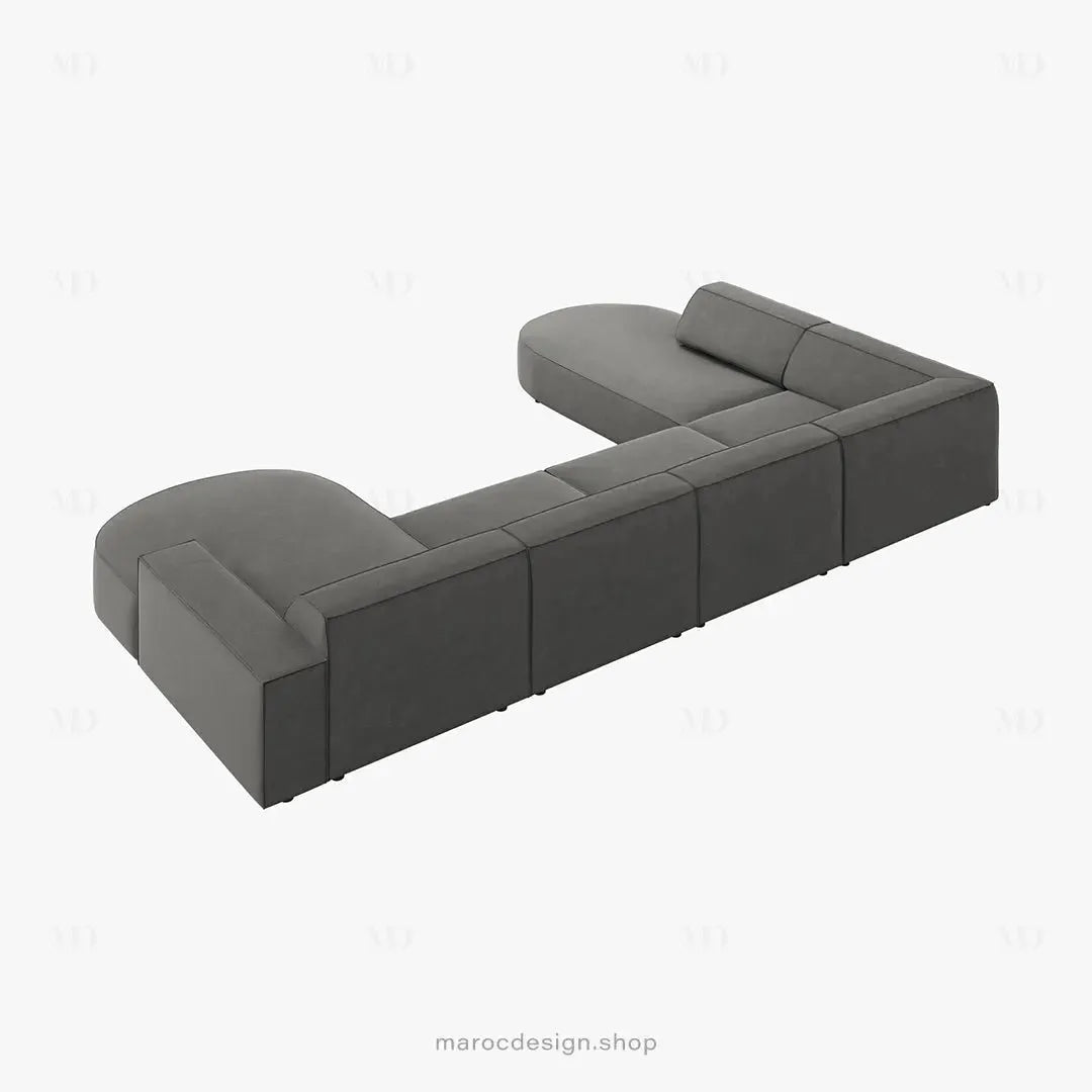 JODIE -7- places _ Grège Canapé-modulaire, Salon Séjour-canapé, fauteil, Pouf, Meridienne-Maroc Design-Grège-Droite-Maroc Design