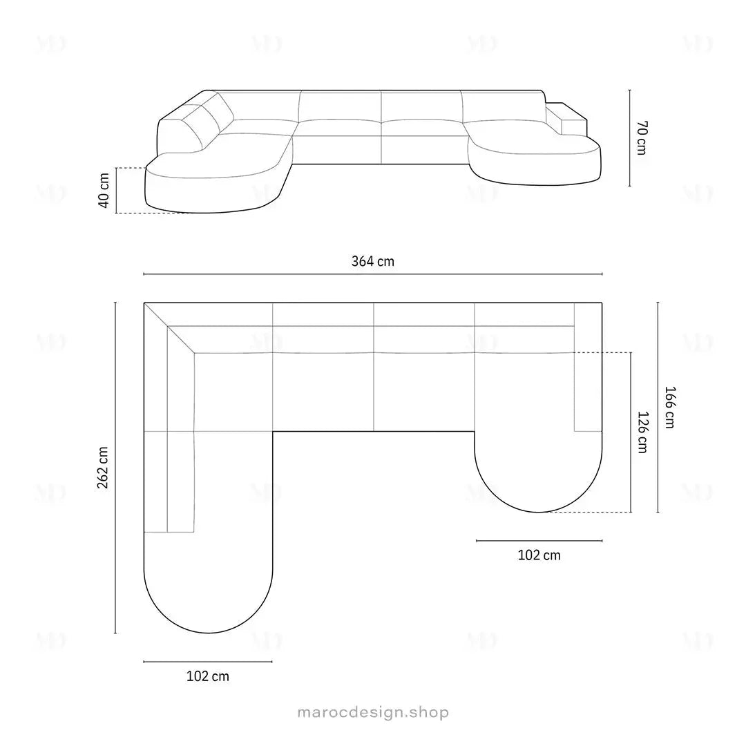 JODIE -7- places _ Grège Canapé-modulaire, Salon Séjour-canapé, fauteil, Pouf, Meridienne-Maroc Design-Grège-Droite-Maroc Design