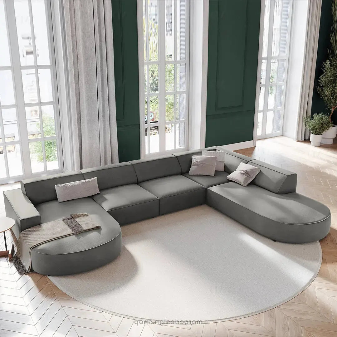 JODIE -7- places _ Grège Canapé-modulaire, Salon Séjour-canapé, fauteil, Pouf, Meridienne-Maroc Design-Grège-Droite-Maroc Design