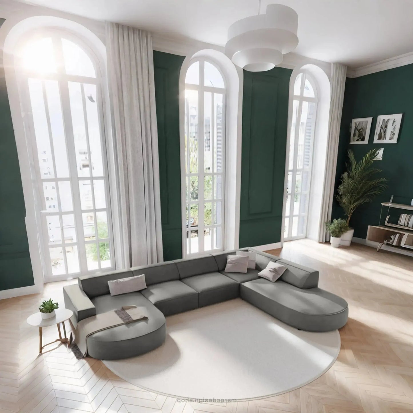 JODIE -7- places _ Grège Canapé-modulaire, Salon Séjour-canapé, fauteil, Pouf, Meridienne-Maroc Design-Grège-Droite-Maroc Design