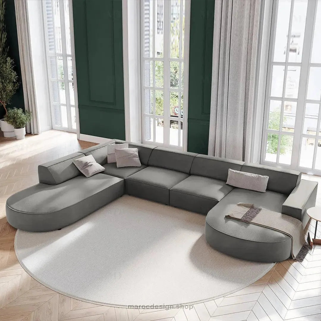 JODIE -7- places _ Grège Canapé-modulaire, Salon Séjour-canapé, fauteil, Pouf, Meridienne-Maroc Design-Grège-Gauche-Maroc Design