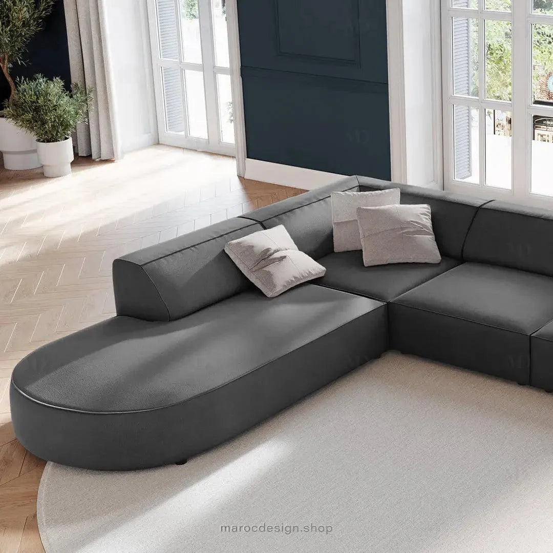 JODIE -7- places _ Gris Canapé-modulaire, Salon Séjour-canapé, fauteil, Pouf, Meridienne-Maroc Design-Gris-Droite-Maroc Design