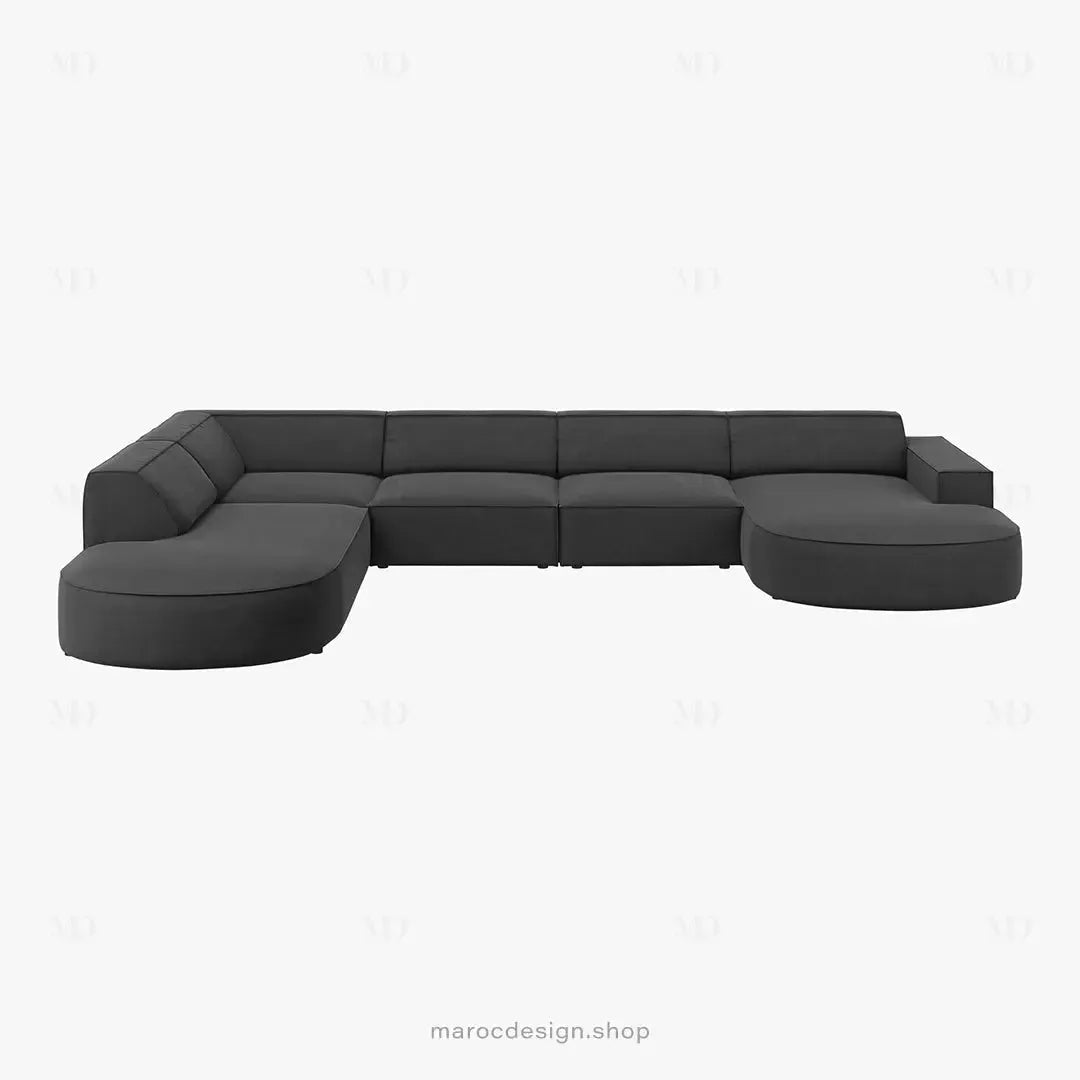 JODIE -7- places _ Gris Canapé-modulaire, Salon Séjour-canapé, fauteil, Pouf, Meridienne-Maroc Design-Gris-Droite-Maroc Design