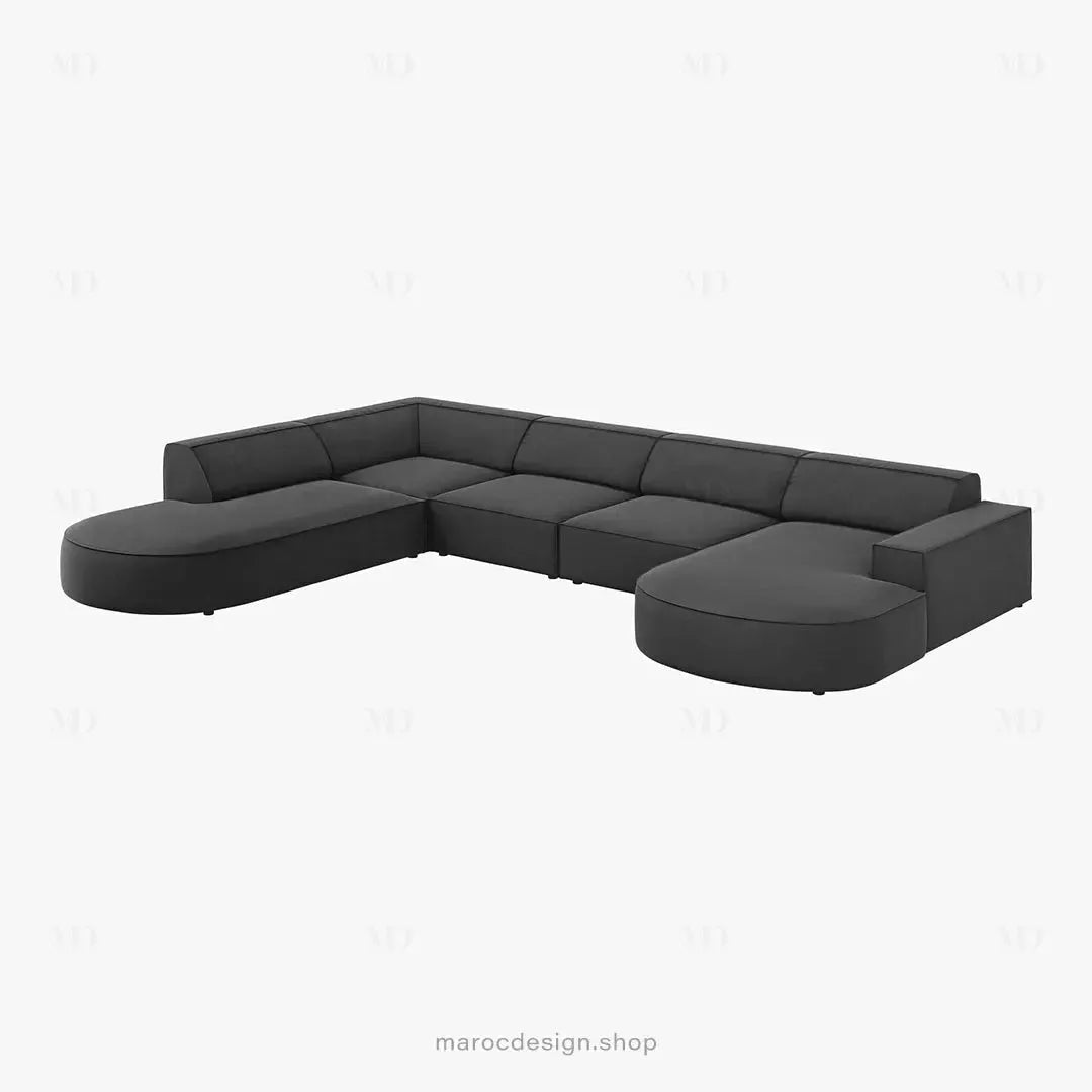 JODIE -7- places _ Gris Canapé-modulaire, Salon Séjour-canapé, fauteil, Pouf, Meridienne-Maroc Design-Gris-Droite-Maroc Design