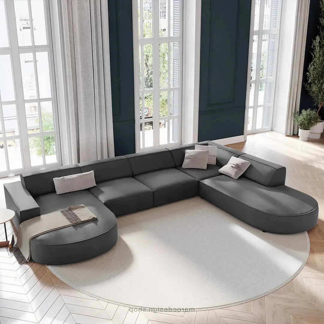 JODIE -7- places _ Gris Canapé-modulaire, Salon Séjour-canapé, fauteil, Pouf, Meridienne-Maroc Design-Gris-Droite-Maroc Design