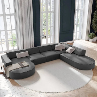 JODIE -7- places _ Gris Canapé-modulaire, Salon Séjour-canapé, fauteil, Pouf, Meridienne-Maroc Design-Gris-Droite-Maroc Design