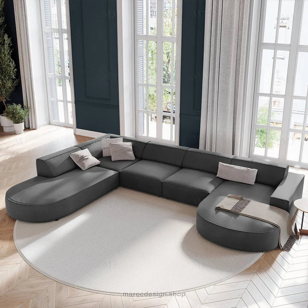 JODIE -7- places _ Gris Canapé-modulaire, Salon Séjour-canapé, fauteil, Pouf, Meridienne-Maroc Design-Gris-Gauche-Maroc Design