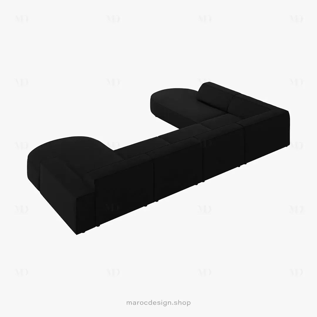JODIE -7- places _ Noir Canapé-modulaire, Salon Séjour-canapé, fauteil, Pouf, Meridienne-Maroc Design-Noir-Droite-Maroc Design