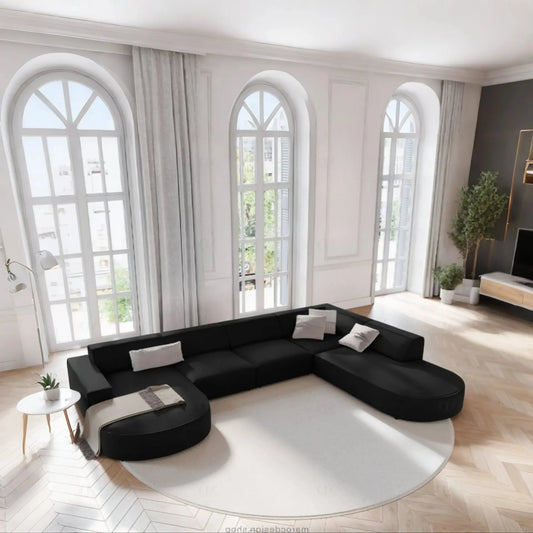 JODIE -7- places _ Noir Canapé-modulaire, Salon Séjour-canapé, fauteil, Pouf, Meridienne-Maroc Design-Noir-Droite-Maroc Design