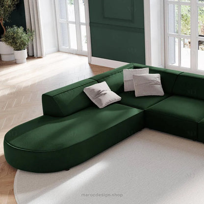 JODIE Canapé 7 Places Modulaire Vert Bouteille-canapé, fauteil, Pouf, Meridienne-Maroc Design-Vert Bouteille-Droite-Maroc Design