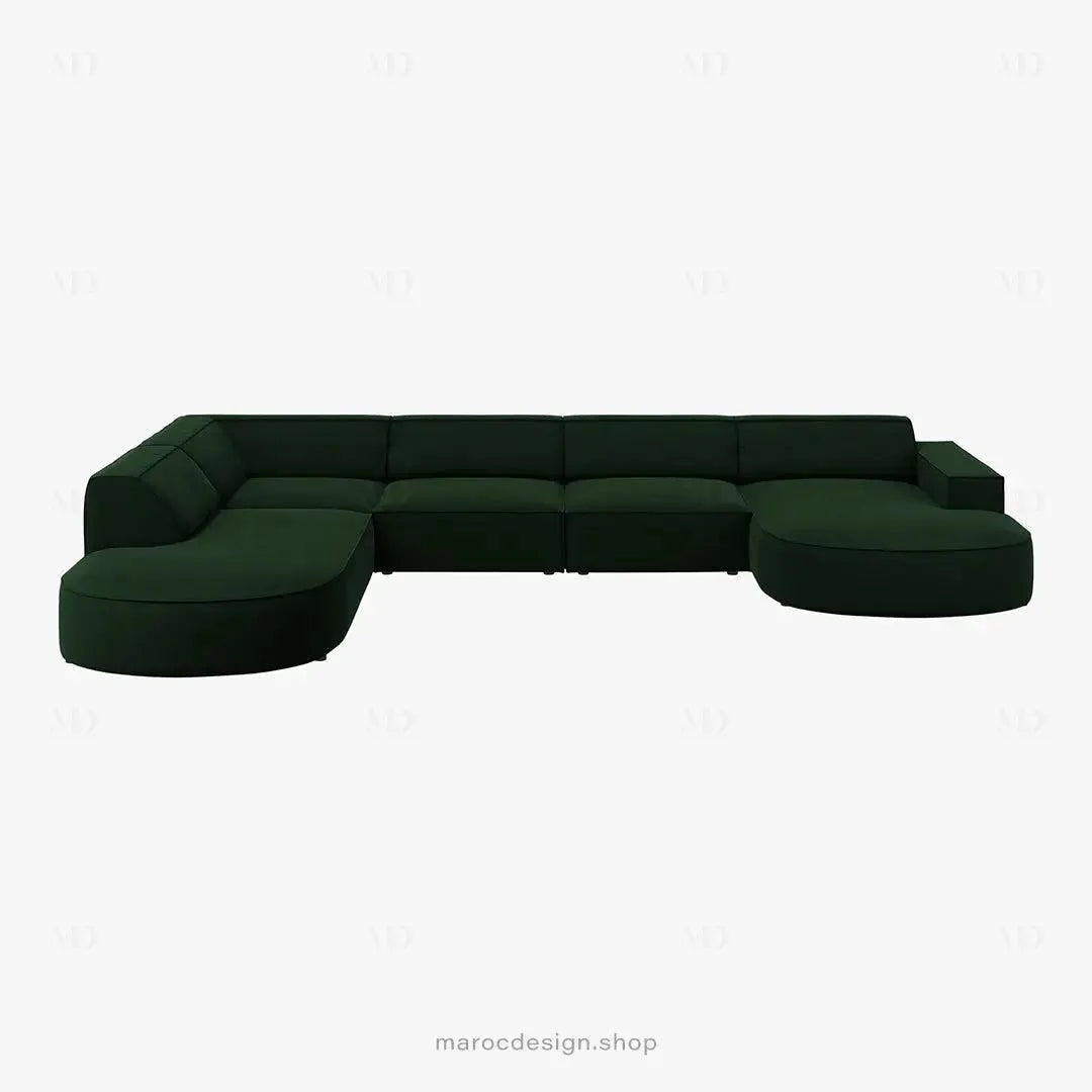 JODIE Canapé 7 Places Modulaire Vert Bouteille-canapé, fauteil, Pouf, Meridienne-Maroc Design-Vert Bouteille-Droite-Maroc Design