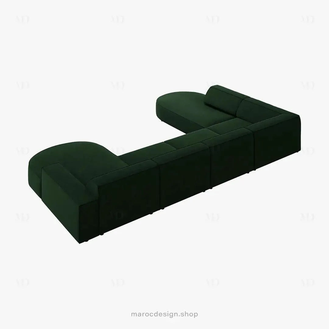 JODIE Canapé 7 Places Modulaire Vert Bouteille-canapé, fauteil, Pouf, Meridienne-Maroc Design-Vert Bouteille-Droite-Maroc Design