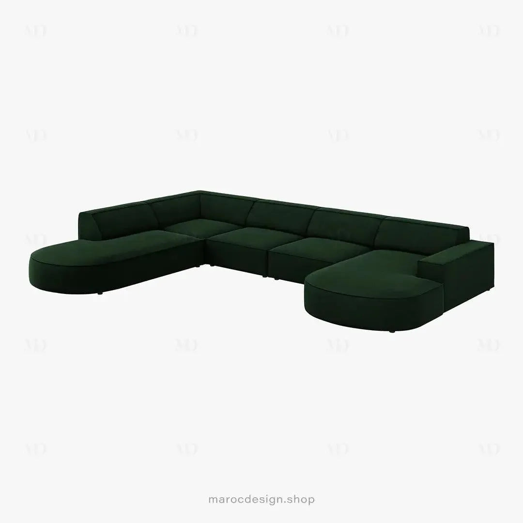 JODIE Canapé 7 Places Modulaire Vert Bouteille-canapé, fauteil, Pouf, Meridienne-Maroc Design-Vert Bouteille-Droite-Maroc Design