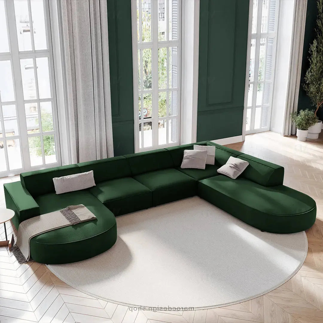 JODIE Canapé 7 Places Modulaire Vert Bouteille-canapé, fauteil, Pouf, Meridienne-Maroc Design-Vert Bouteille-Droite-Maroc Design