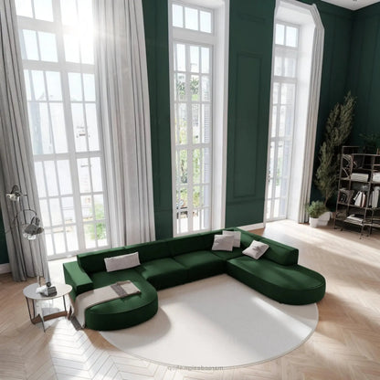 JODIE Canapé 7 Places Modulaire Vert Bouteille-canapé, fauteil, Pouf, Meridienne-Maroc Design-Vert Bouteille-Droite-Maroc Design